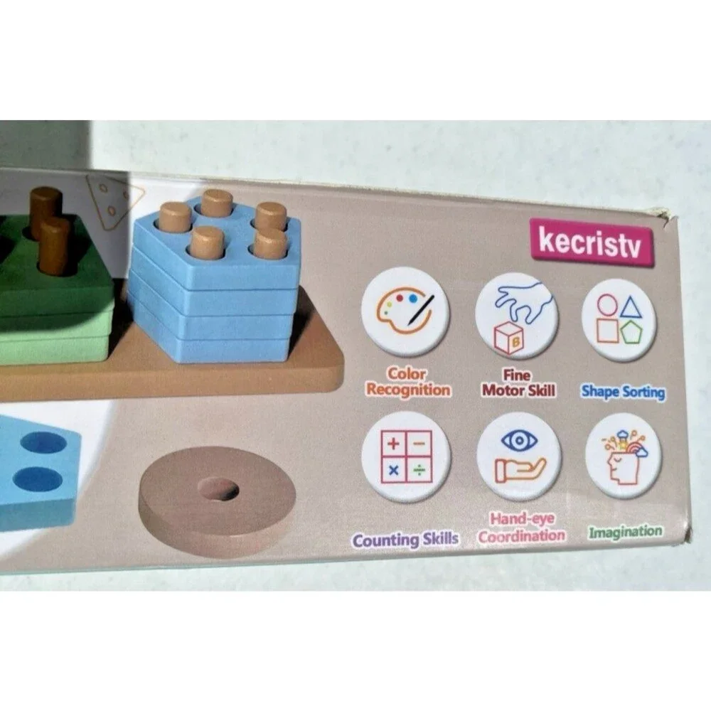 Kekristv Montessori Wooden Shapes Sorting, Stacking, Colors Puzzle Learn Toddler